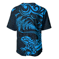 New Zealand Tuatara Tribal Tattoo Baseball Jersey Silver Fern and Maori Pattern Blue Color LT03 - Polynesian Pride