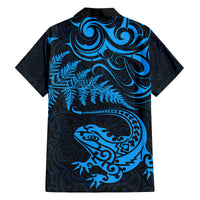 New Zealand Tuatara Tribal Tattoo Family Matching Tank Maxi Dress and Hawaiian Shirt Silver Fern and Maori Pattern Blue Color LT03 - Polynesian Pride