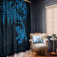 New Zealand Tuatara Tribal Tattoo Window Curtain Silver Fern and Maori Pattern Blue Color LT03 - Polynesian Pride