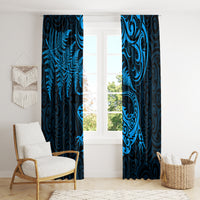 New Zealand Tuatara Tribal Tattoo Window Curtain Silver Fern and Maori Pattern Blue Color LT03 - Polynesian Pride