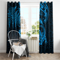 New Zealand Tuatara Tribal Tattoo Window Curtain Silver Fern and Maori Pattern Blue Color LT03 - Polynesian Pride