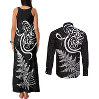 New Zealand Octopus Tattoo and Fern Couples Matching Tank Maxi Dress and Long Sleeve Button Shirt Maori Pattern LT03 - Polynesian Pride
