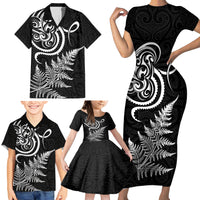New Zealand Octopus Tattoo and Fern Family Matching Short Sleeve Bodycon Dress and Hawaiian Shirt Maori Pattern LT03 - Polynesian Pride