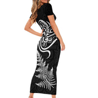 New Zealand Octopus Tattoo and Fern Family Matching Short Sleeve Bodycon Dress and Hawaiian Shirt Maori Pattern LT03 - Polynesian Pride