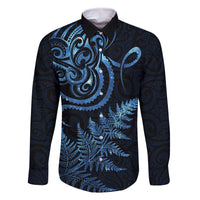 New Zealand Octopus Tattoo and Fern Family Matching Off Shoulder Short Dress and Hawaiian Shirt Maori Pattern Matariki Style LT03 Dad's Shirt - Long Sleeve Blue - Polynesian Pride
