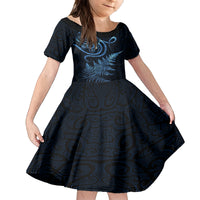 New Zealand Octopus Tattoo and Fern Kid Short Sleeve Dress Maori Pattern Matariki Style LT03 KID Blue - Polynesian Pride