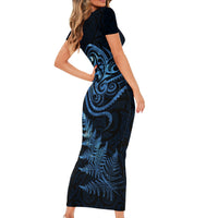 New Zealand Octopus Tattoo and Fern Short Sleeve Bodycon Dress Maori Pattern Matariki Style LT03 - Polynesian Pride
