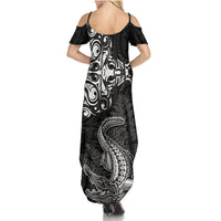New Zealand Crocodile Tattoo and Fern Family Matching Summer Maxi Dress and Hawaiian Shirt Maori Pattern LT03 - Polynesian Pride