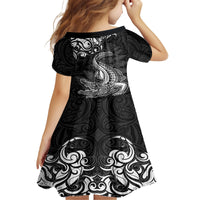 New Zealand Crocodile Tattoo and Fern Kid Short Sleeve Dress Maori Pattern