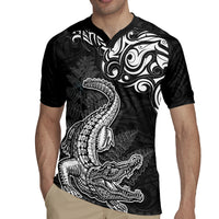 New Zealand Crocodile Tattoo and Fern Rugby Jersey Maori Pattern