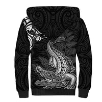 New Zealand Crocodile Tattoo and Fern Sherpa Hoodie Maori Pattern