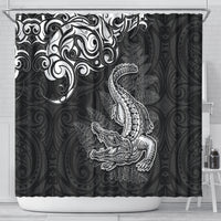 New Zealand Crocodile Tattoo and Fern Shower Curtain Maori Pattern