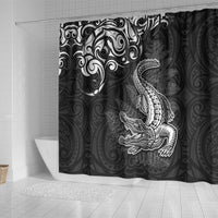 New Zealand Crocodile Tattoo and Fern Shower Curtain Maori Pattern