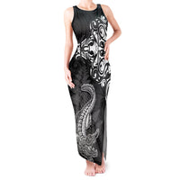 New Zealand Crocodile Tattoo and Fern Tank Maxi Dress Maori Pattern LT03 Women Black - Polynesian Pride