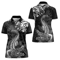 New Zealand Crocodile Tattoo and Fern Women Polo Shirt Maori Pattern