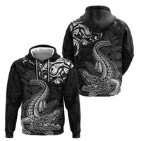 New Zealand Crocodile Tattoo and Fern Zip Hoodie Maori Pattern