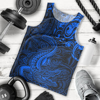 New Zealand Crocodile Tattoo and Fern Men Tank Top Maori Pattern Blue Color LT03 - Polynesian Pride