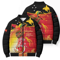 Papua New Guinea Independence Day Bomber Puffer Jacket Happy Anniversary 50th Bird-of-paradise Melanesian Tattoos - Polynesian Pride