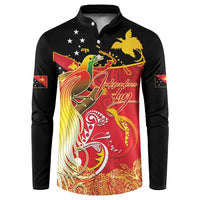 Papua New Guinea Independence Day Button Sweatshirt Happy Anniversary 50th Bird-of-paradise Melanesian Tattoos LT03 Black - Polynesian Pride