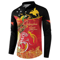 Papua New Guinea Independence Day Button Sweatshirt Happy Anniversary 50th Bird-of-paradise Melanesian Tattoos LT03 - Polynesian Pride
