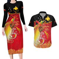 Papua New Guinea Independence Day Couples Matching Long Sleeve Bodycon Dress and Hawaiian Shirt Happy Anniversary 50th Bird-of-paradise Melanesian Tattoos - Polynesian Pride