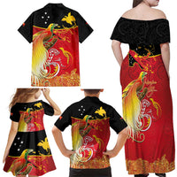 Papua New Guinea Independence Day Family Matching Off Shoulder Maxi Dress and Hawaiian Shirt Happy Anniversary 50th Bird-of-paradise Melanesian Tattoos - Polynesian Pride