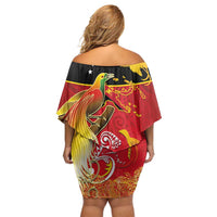 Papua New Guinea Independence Day Family Matching Off Shoulder Short Dress and Hawaiian Shirt Happy Anniversary 50th Bird-of-paradise Melanesian Tattoos - Polynesian Pride