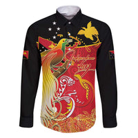 Papua New Guinea Independence Day Family Matching Tank Maxi Dress and Hawaiian Shirt Happy Anniversary 50th Bird-of-paradise Melanesian Tattoos LT03 Dad's Shirt - Long Sleeve Black - Polynesian Pride