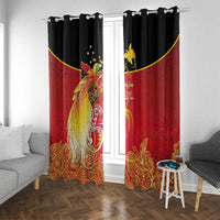 Papua New Guinea Independence Day Window Curtain Happy Anniversary 50th Bird-of-paradise Melanesian Tattoos LT03 With Grommets Black - Polynesian Pride