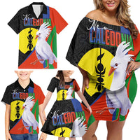 New Caledonia Family Matching Off Shoulder Short Dress and Hawaiian Shirt Kagu Bird and The Seal with Melanesian Culture - Polynesian Pride