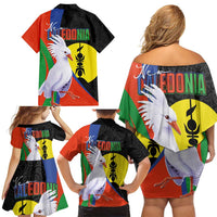 New Caledonia Family Matching Off Shoulder Short Dress and Hawaiian Shirt Kagu Bird and The Seal with Melanesian Culture - Polynesian Pride