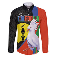 New Caledonia Family Matching Summer Maxi Dress and Hawaiian Shirt Kagu Bird and The Seal with Melanesian Culture LT03 Dad's Shirt - Long Sleeve Black - Polynesian Pride