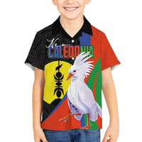 New Caledonia Family Matching Summer Maxi Dress and Hawaiian Shirt Kagu Bird and The Seal with Melanesian Culture LT03 Son's Shirt Black - Polynesian Pride