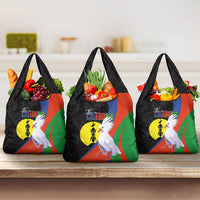 New Caledonia Grocery Bag Kagu Bird and The Seal with Melanesian Culture LT03 3-pack One Size Black - Polynesian Pride