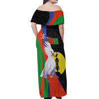 New Caledonia Off Shoulder Maxi Dress Kagu Bird and The Seal with Melanesian Culture - Polynesian Pride