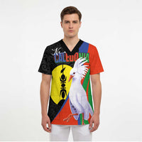 New Caledonia Scrub Top Kagu Bird and The Seal with Melanesian Culture - Polynesian Pride