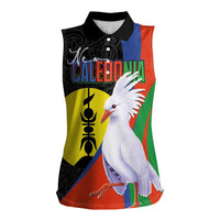 New Caledonia Women Sleeveless Polo Shirt Kagu Bird and The Seal with Melanesian Culture - Polynesian Pride