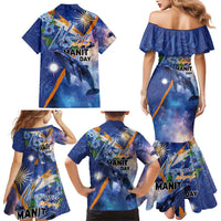Marshall Islands Manit Day Family Matching Mermaid Dress and Hawaiian Shirt Grunge National Flag with Whales and Tribal Tattoos - Polynesian Pride