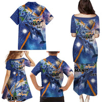 Marshall Islands Manit Day Family Matching Puletasi and Hawaiian Shirt Grunge National Flag with Whales and Tribal Tattoos - Polynesian Pride