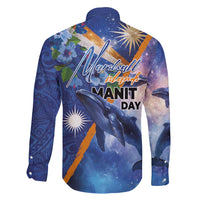 Marshall Islands Manit Day Family Matching Tank Maxi Dress and Hawaiian Shirt Grunge National Flag with Whales and Tribal Tattoos - Polynesian Pride