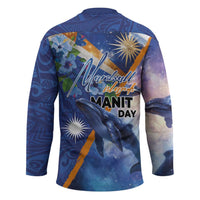 Marshall Islands Manit Day Hockey Jersey Grunge National Flag with Whales and Tribal Tattoos - Polynesian Pride