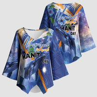Marshall Islands Manit Day Kimono Sleeve Blouse Grunge National Flag with Whales and Tribal Tattoos - Polynesian Pride