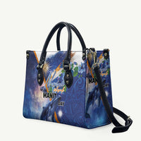 Marshall Islands Manit Day Leather Bag Grunge National Flag with Whales and Tribal Tattoos - Polynesian Pride