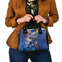 Marshall Islands Manit Day Shoulder Handbag Grunge National Flag with Whales and Tribal Tattoos - Polynesian Pride