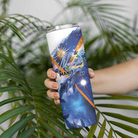 Marshall Islands Manit Day Skinny Tumbler Grunge National Flag with Whales and Tribal Tattoos - Polynesian Pride