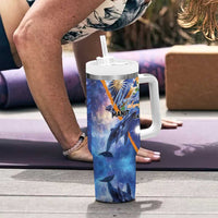 Marshall Islands Manit Day Tumbler With Handle Grunge National Flag with Whales and Tribal Tattoos LT03 - Polynesian Pride