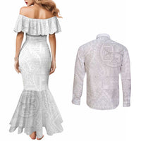 Samoan Culture-Lotu Tamaiti Couples Matching Mermaid Dress and Long Sleeve Button Shirt Siapo and Polynesian Art Tattoos LT03 - Polynesian Pride
