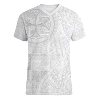 Samoan Culture-Lotu Tamaiti Women V-Neck T-Shirt Siapo and Polynesian Art Tattoos LT03 Female White - Polynesian Pride