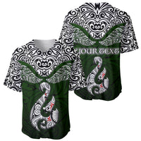 Custom Aotearoa New Zealand Baseball Jersey Silver Fern and Matau with Maori Tribal Green Style LT03 - Polynesian Pride