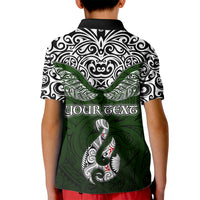 Custom Aotearoa New Zealand Kid Polo Shirt Silver Fern and Matau with Maori Tribal Green Style LT03 - Polynesian Pride